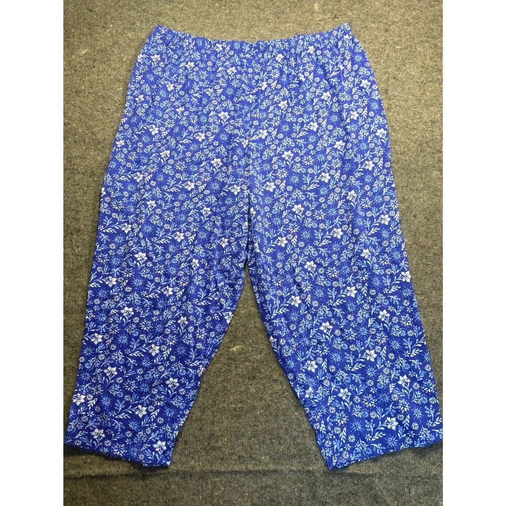 Dreams & Co Blue Floral Lace Trim Pajama Set Plus Size 3X 30/32 Short Sleeve PJ